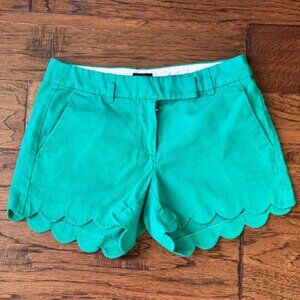 J. Crew Signature Scalloped Cotton Shorts in Green - Size 2
